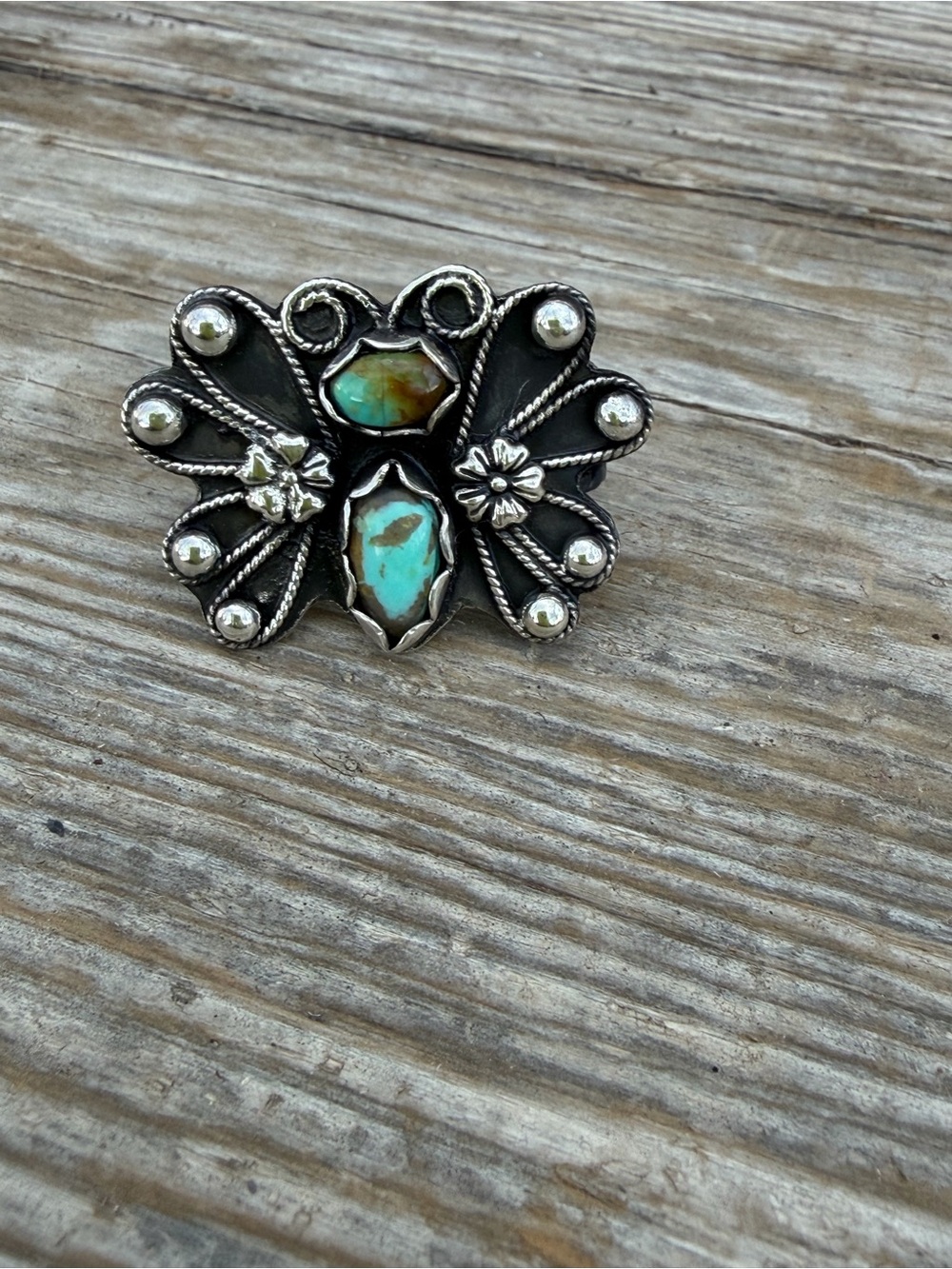 Sterling Silver Turquoise Butterfly ring- Green Blue Turquoise
